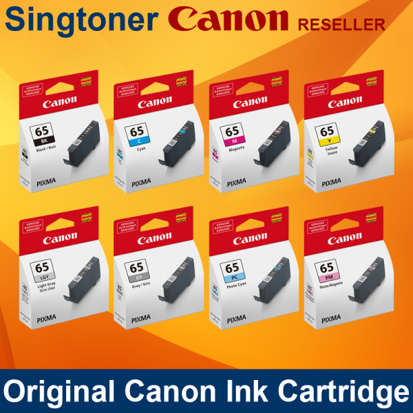 Canon CLI-65 Black Cyan Magenta Yellow Grey Light Gray Photo Magenta Photo Cyan ( BK C M Y GY PC PM LGY ) Ink Tank Set For PIXMA PRO-200 Wireless Professional Inkjet Photo Printer CLI-65 Ink CLI 65 CLI65