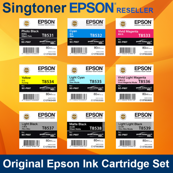 [Oringinal] Epson T853 Ink for SureColor SC-P807 Photo Printer T8531 C13T853100 T8532 C13T853200 T8533 C13T853300 T8534 C13T853400 T8535 C13T853500 T8536 C13T853600 T8537 C13T853700 T8538 C13T853800 T8539 C13T853900