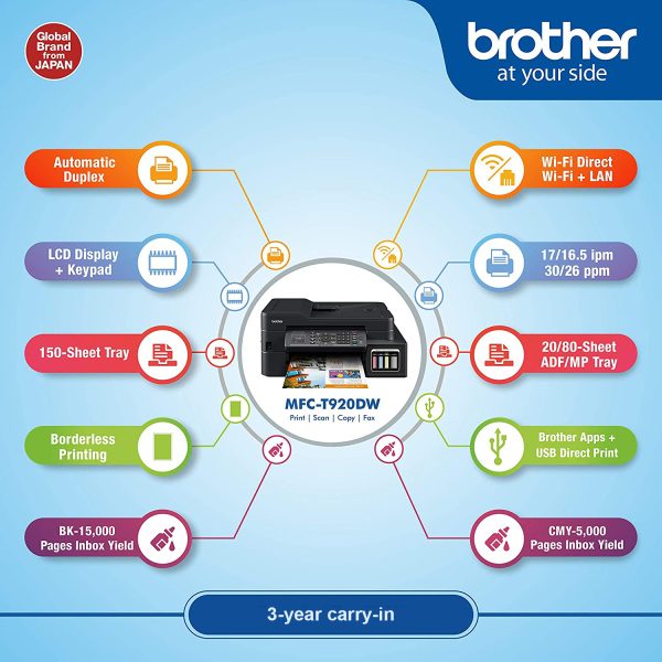 [Local Warranty] Brother MFC-T920DW All-in One Ink Tank Refill System Printer with Wi-Fi and Auto Duplex Printing Replacement of MFC-T910DW MFC T920DW MFCT920DW 920