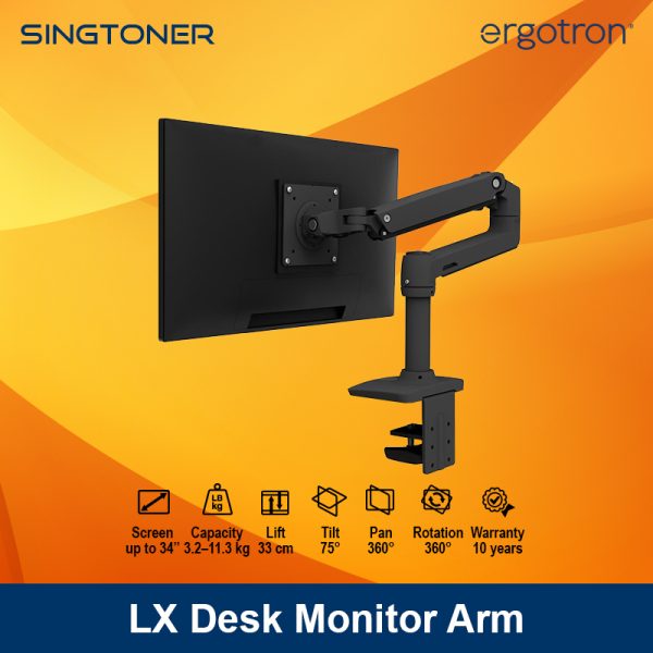 Ergotron 45-241-224 LX Desk Monitor Arm Desk Mount LCD Arm Matte Black